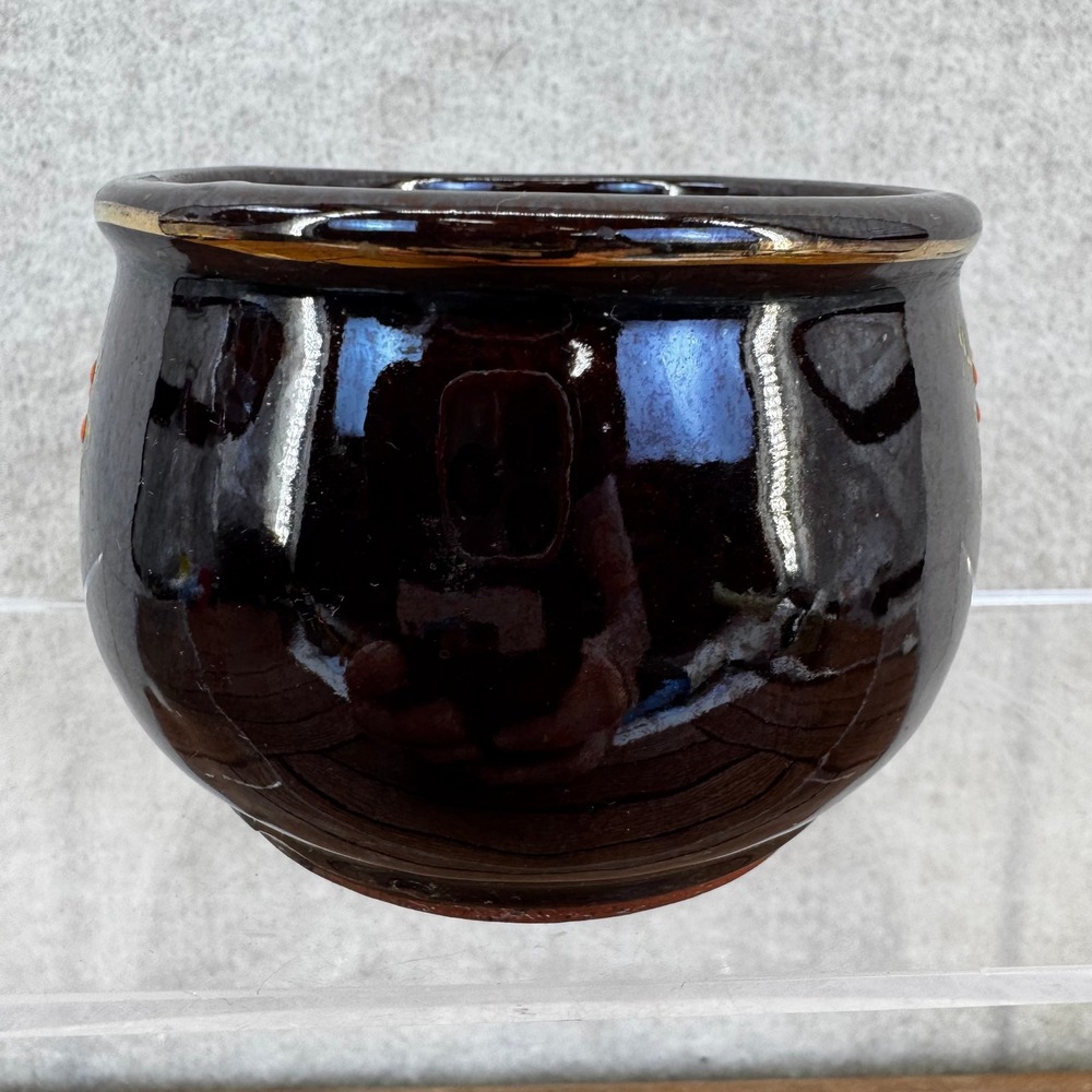 Vtg Redware Rossini Japan Moriage Rice Bowls - Hand Ptd Beaded Brown Glaze - Picture 4 of 7